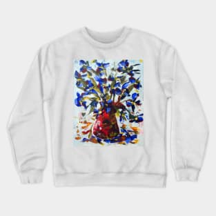 Blue Flowers in Red Vase - Acrylic Crewneck Sweatshirt